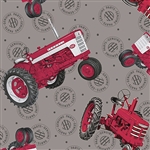 Farmall Show Tossed Tractors Fabric - Gray