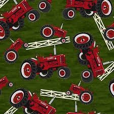 Farmall Tractor/Fence Toss Cotton Fabric