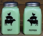 Arch Salt & Pepper, Stacked Farm Animals, Jadite, Depression Style Glass