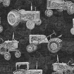 Tractors Fabric - Black