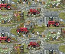 Farmall Chickens Scenic Fabric