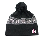 Womens IH Jaquard Knit Hat -Grey/Pink w/Pom Pom