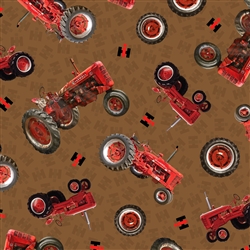 Down on the Farm Brown Tractor Toss Cotton Fabric