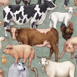 Packed Farm Animals Fabric - Light Green