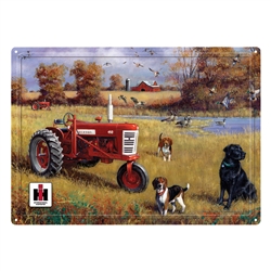 Farmall Tractor in Field with Dogs Tin Sign