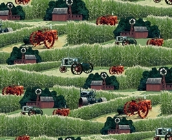 Vintage Barn Tractor Pattern Fabric
