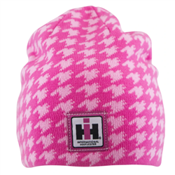 IH Women's Reversible Pink Hounds Tooth Knit Beanie