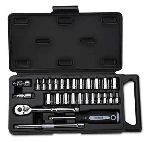 28 Pieces 1/4"D Socket Set Tools w/ Ratchet & Carry Case ToolBase